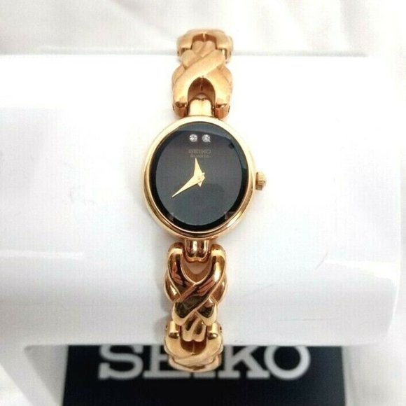 Seiko Accessories - Vintage Seiko Watch Wristwatch Ladies 90's Diamonds Gold New Dressy Black Dial